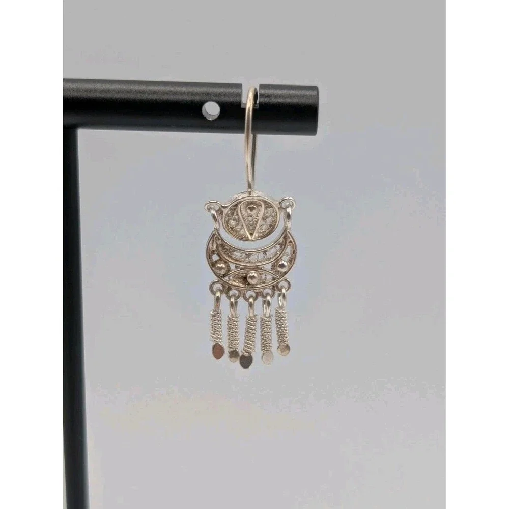 Peruvian Marked 950 Sterling Silver Filigree Handmade Inca Andean Drop Earrings
